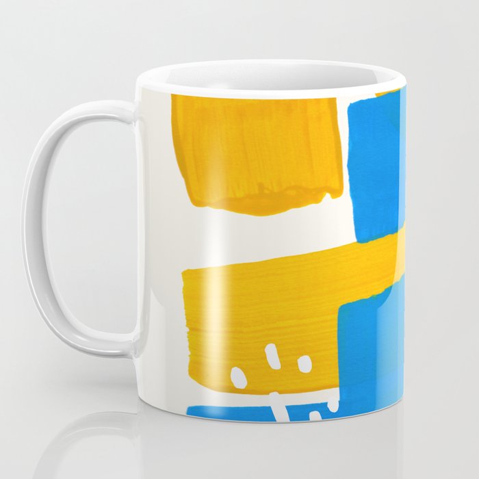 Mid Century Modern abstract Minimalist Fun Colorful Shapes Patterns Ikea Yellow & Blue Coffee Mug Gallery Image 3