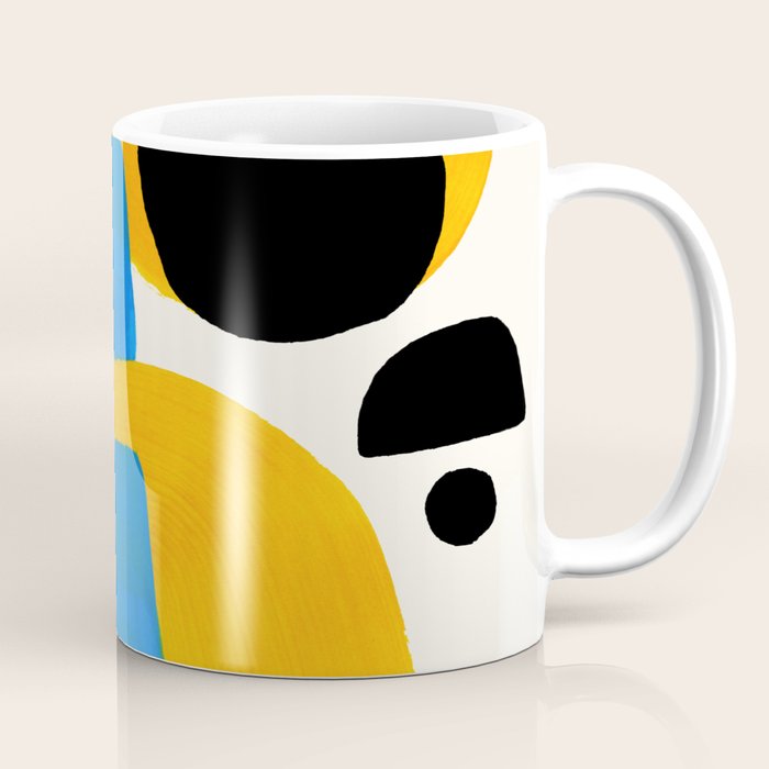 Mid Century Modern abstract Minimalist Fun Colorful Shapes Patterns Ikea Yellow & Blue Coffee Mug Gallery Image 1