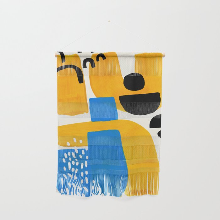 Mid Century Modern abstract Minimalist Fun Colorful Shapes Patterns Ikea Yellow & Blue Wall Hanging Gallery Image 1