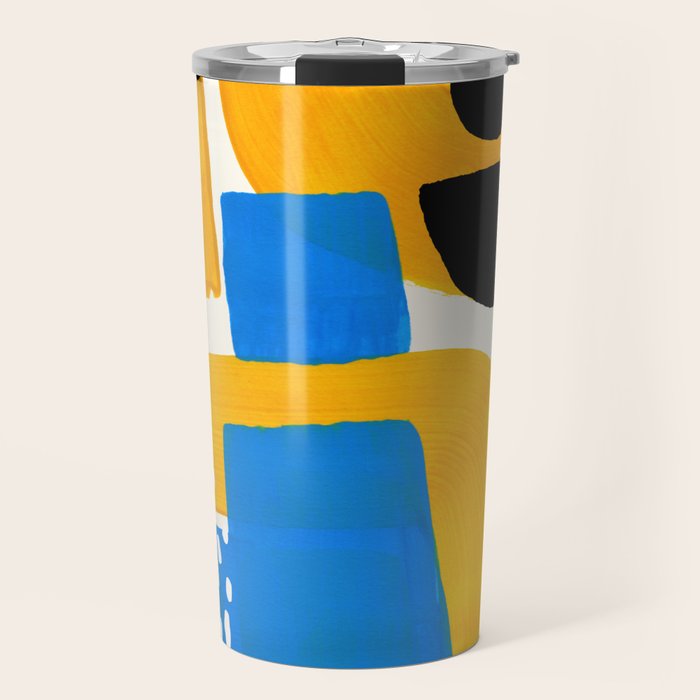 Mid Century Modern abstract Minimalist Fun Colorful Shapes Patterns Ikea Yellow & Blue Travel Mug Gallery Image 1