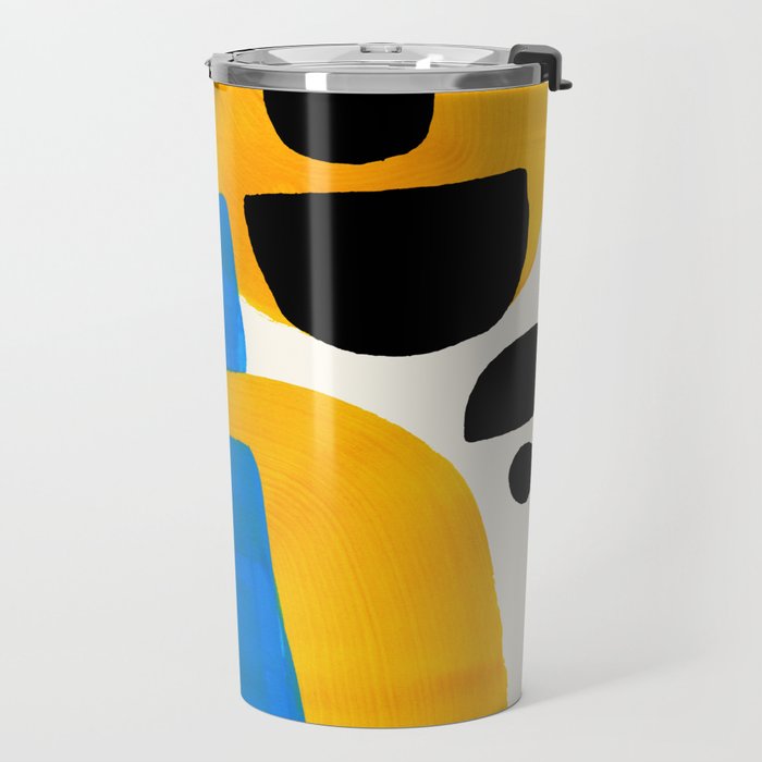 Mid Century Modern abstract Minimalist Fun Colorful Shapes Patterns Ikea Yellow & Blue Travel Mug Gallery Image 2