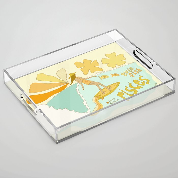 Pisces surf zodiac // retro art by surfy birdy Acrylic Tray Gallery Image 1