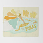 Pisces surf zodiac // retro art by surfy birdy Throw Blanket Gallery Image 2