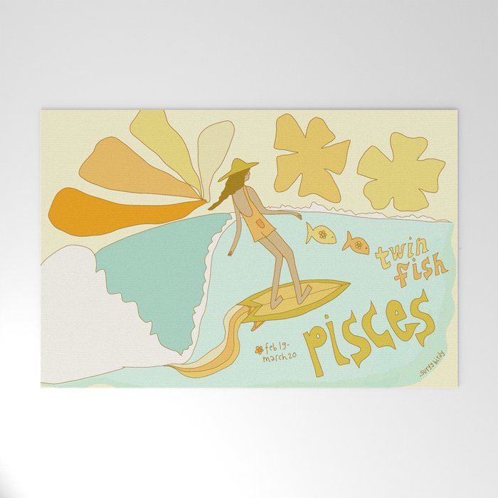 Pisces surf zodiac // retro art by surfy birdy Welcome Mat Gallery Image 1