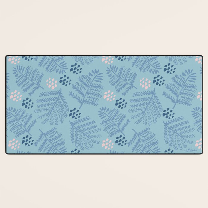 Winter & Woodsy Pine Trees in Warm Blue Desk Mat Gallery Image 3