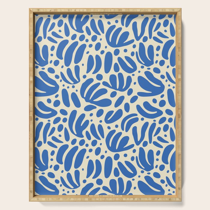 Abstract blue nature leaf shape art pattern Serving Tray Gallery Image 1