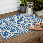 Abstract blue nature leaf shape art pattern Outdoor Rug Gallery Image 2