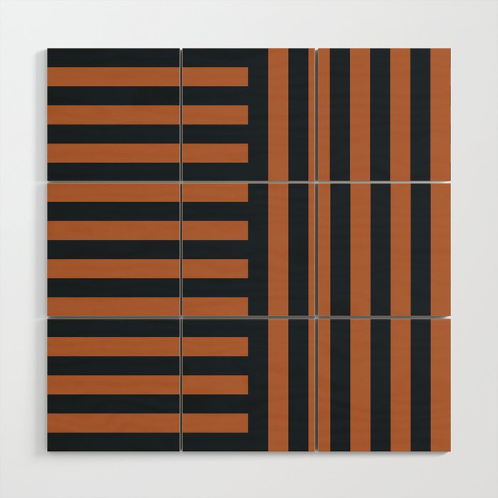 Perpendicular Lines terracota and blue Wood Wall Art Gallery Image 1