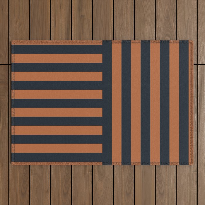 Perpendicular Lines terracota and blue Outdoor Rug Gallery Image 1