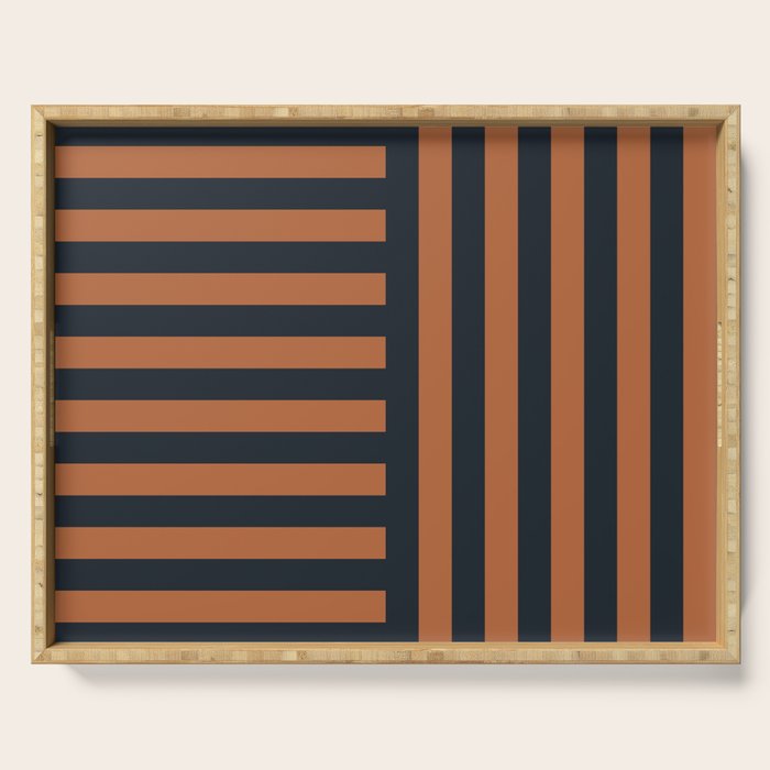 Perpendicular Lines terracota and blue Serving Tray Gallery Image 1
