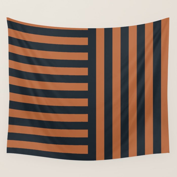 Perpendicular Lines terracota and blue Wall Tapestry Gallery Image 4