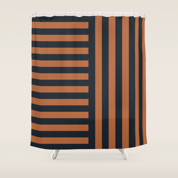 Perpendicular Lines terracota and blue Shower Curtain Gallery Image 1