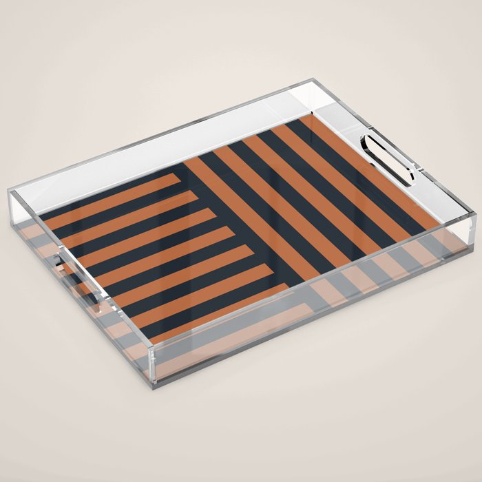 Perpendicular Lines terracota and blue Acrylic Tray Gallery Image 1