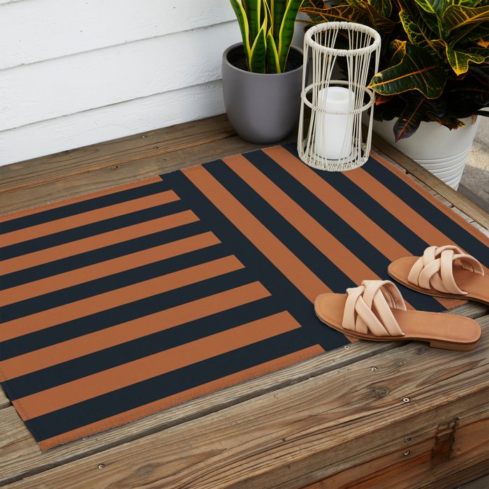 Perpendicular Lines terracota and blue Outdoor Rug Gallery Image 2