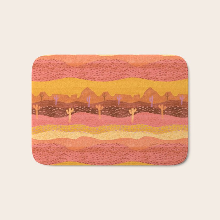 Vintage Western Desert Landscape in Golden Sunrise & Peach Bath Mat Gallery Image 1