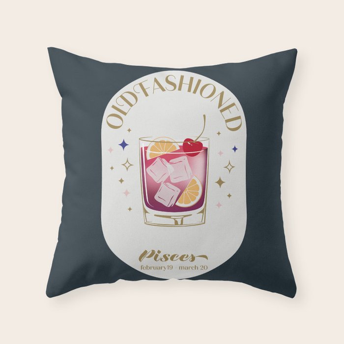 Old Fashioned Cocktail Zodiac Sign Throw Pillow Gallery Image 6
