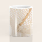Boho crochet beach umbrella close-up, neutral minimalist summer photo Coffee Mug Gallery Image 4