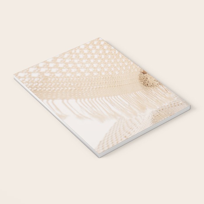 Boho crochet beach umbrella close-up, neutral minimalist summer photo Notebook Gallery Image 3