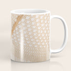 Boho crochet beach umbrella close-up, neutral minimalist summer photo Coffee Mug Gallery Image 1