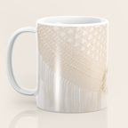 Boho crochet beach umbrella close-up, neutral minimalist summer photo Coffee Mug Gallery Image 3