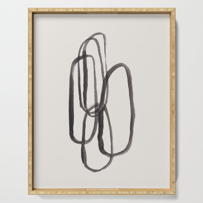 Nesting Ovals Mid Century Modern Minimalist Black Ink Painting Funky Tribal Serving Tray Gallery Image 1