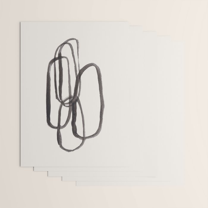Nesting Ovals Mid Century Modern Minimalist Black Ink Painting Funky Tribal Wrapping Paper Gallery Image 3