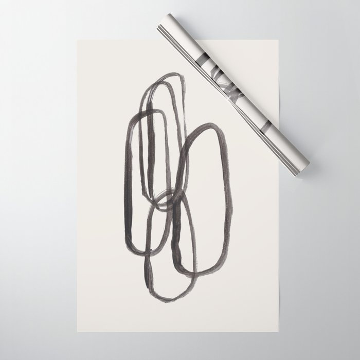 Nesting Ovals Mid Century Modern Minimalist Black Ink Painting Funky Tribal Wrapping Paper Gallery Image 1
