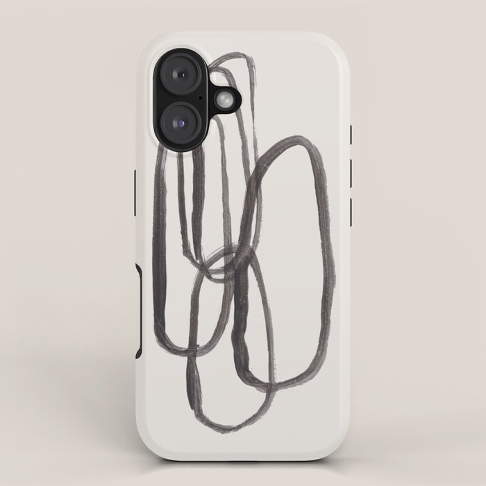 Nesting Ovals Mid Century Modern Minimalist Black Ink Painting Funky Tribal iPhone Case Gallery Image 1