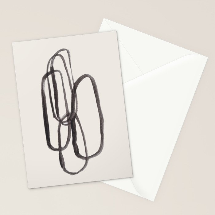 Nesting Ovals Mid Century Modern Minimalist Black Ink Painting Funky Tribal Stationery Card Gallery Image 2