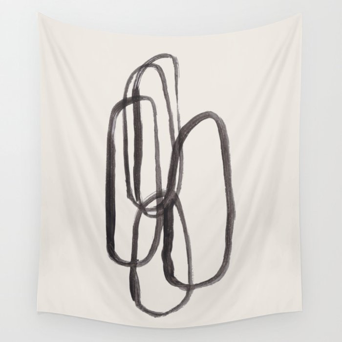 Nesting Ovals Mid Century Modern Minimalist Black Ink Painting Funky Tribal Wall Tapestry Gallery Image 4