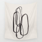 Nesting Ovals Mid Century Modern Minimalist Black Ink Painting Funky Tribal Wall Tapestry Gallery Image 4