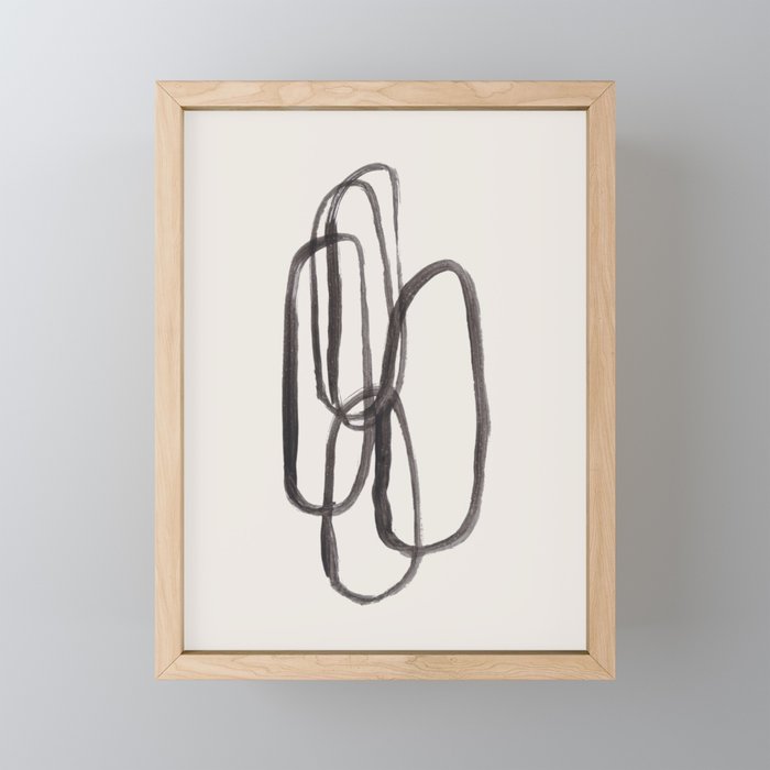 Nesting Ovals Mid Century Modern Minimalist Black Ink Painting Funky Tribal Mini Art Print Gallery Image 1