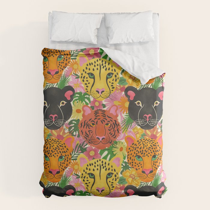 Maximalist Jungle Tiger Cheetah Leopard and Jaguar Duvet Cover Gallery Image 6