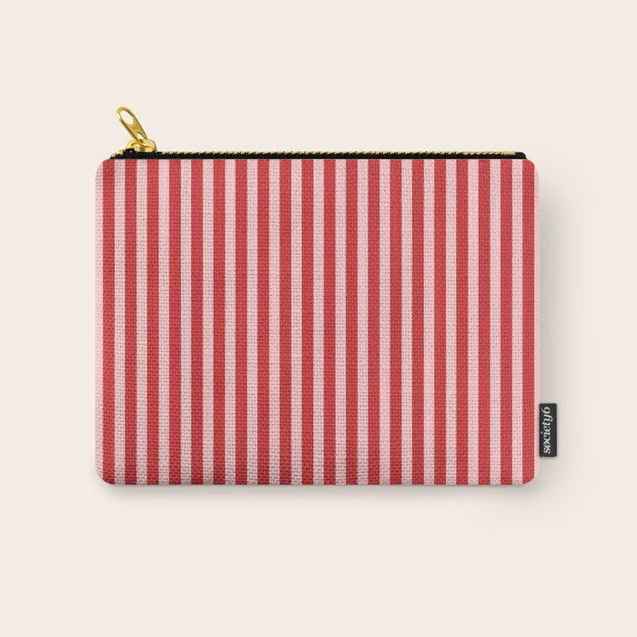 Ultra Fine Stripes Vertical Pattern in Retro Christmas Red and Pink Carry All Pouch Gallery Image 1