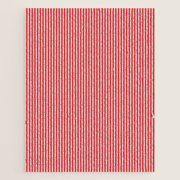 Ultra Fine Stripes Vertical Pattern in Retro Christmas Red and Pink Jigsaw Puzzle Gallery Image 1