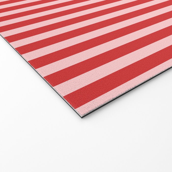 Ultra Fine Stripes Vertical Pattern in Retro Christmas Red and Pink Welcome Mat Gallery Image 2