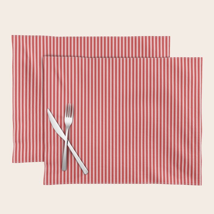 Ultra Fine Stripes Vertical Pattern in Retro Christmas Red and Pink Placemat Gallery Image 1