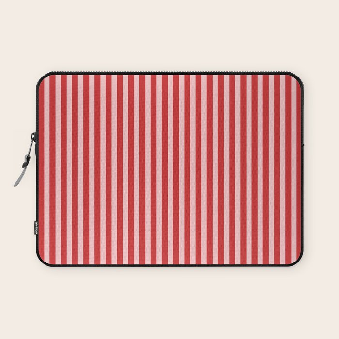Ultra Fine Stripes Vertical Pattern in Retro Christmas Red and Pink Laptop Sleeve Gallery Image 1
