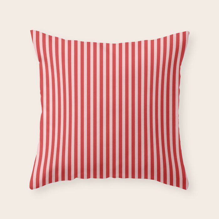 Ultra Fine Stripes Vertical Pattern in Retro Christmas Red and Pink Throw Pillow Gallery Image 6