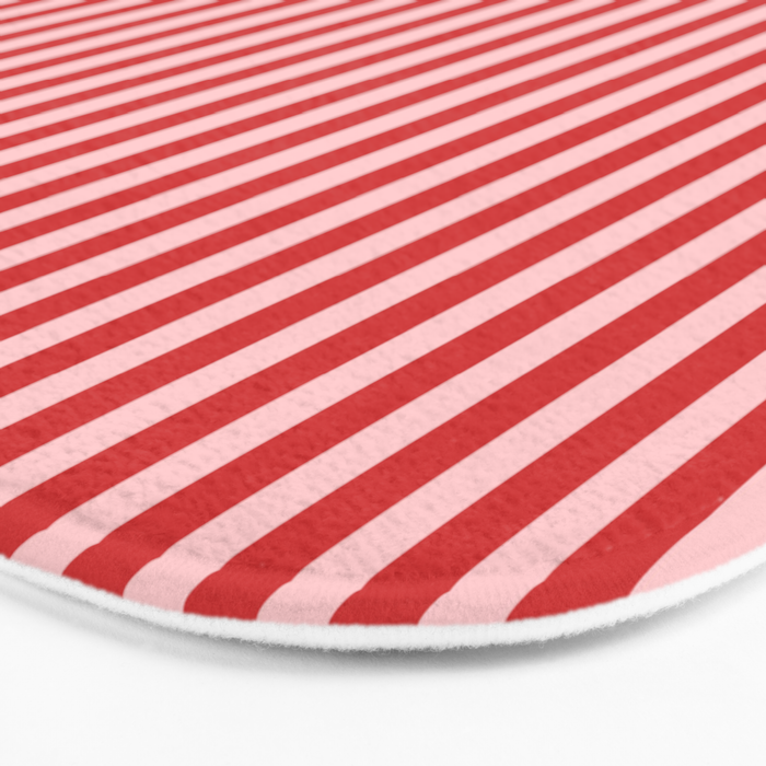 Ultra Fine Stripes Vertical Pattern in Retro Christmas Red and Pink Bath Mat Gallery Image 3