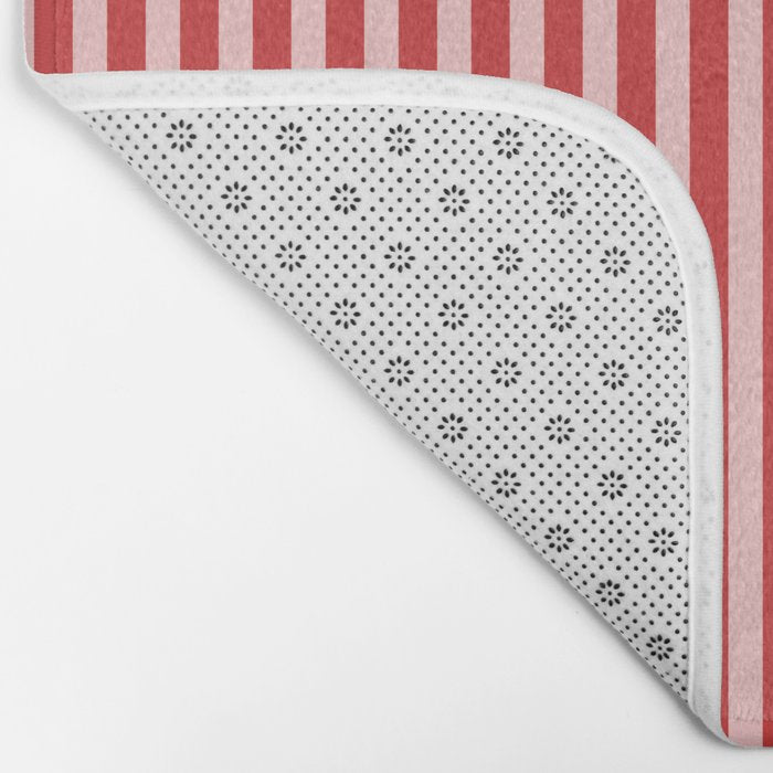 Ultra Fine Stripes Vertical Pattern in Retro Christmas Red and Pink Bath Mat Gallery Image 2