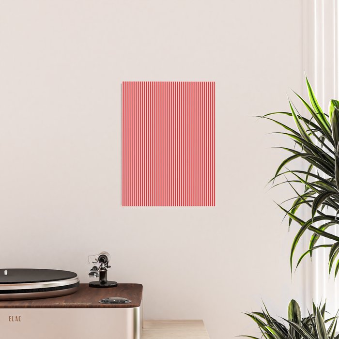 Ultra Fine Stripes Vertical Pattern in Retro Christmas Red and Pink Poster Gallery Image 2