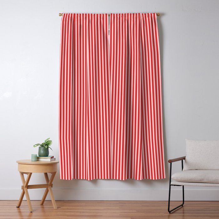 Ultra Fine Stripes Vertical Pattern in Retro Christmas Red and Pink Window Curtain Gallery Image 5