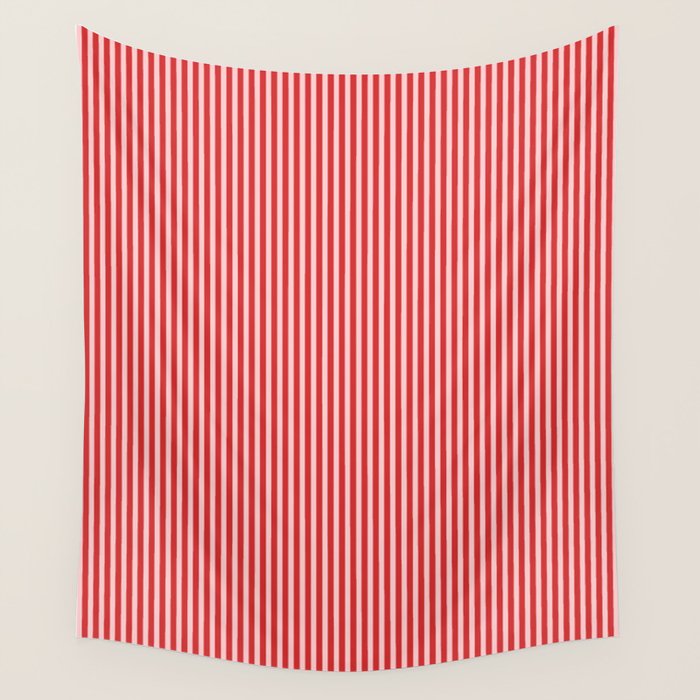 Ultra Fine Stripes Vertical Pattern in Retro Christmas Red and Pink Wall Tapestry Gallery Image 4