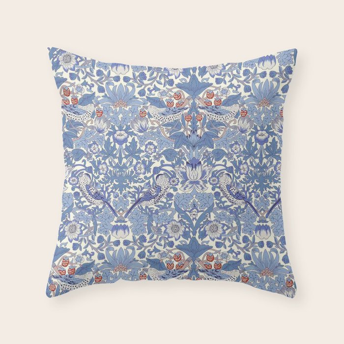 William Morris Strawberry Thief Powder Blue & Red Throw Pillow Gallery Image 6