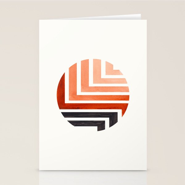 Burnt Sienna Circle Round Framed Mid Century Modern Aztec Geometric Pattern Maze Stationery Card Gallery Image 2