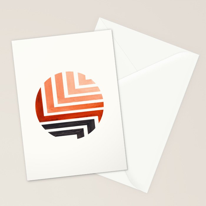 Burnt Sienna Circle Round Framed Mid Century Modern Aztec Geometric Pattern Maze Stationery Card Gallery Image 2