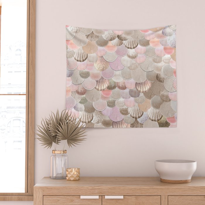 MERMAID SHELLS - CORAL ROSEGOLD Wall Tapestry Gallery Image 2
