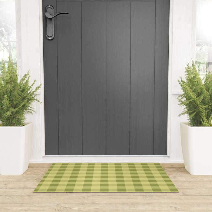Gingham Large Lime Green Welcome Mat Gallery Image 3