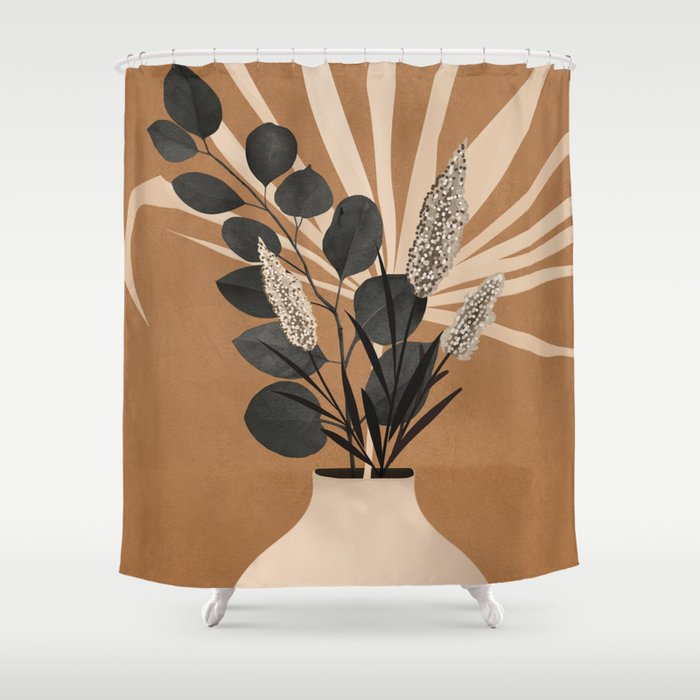 Minimal vase with plant leaves 1 Shower Curtain Gallery Image 1